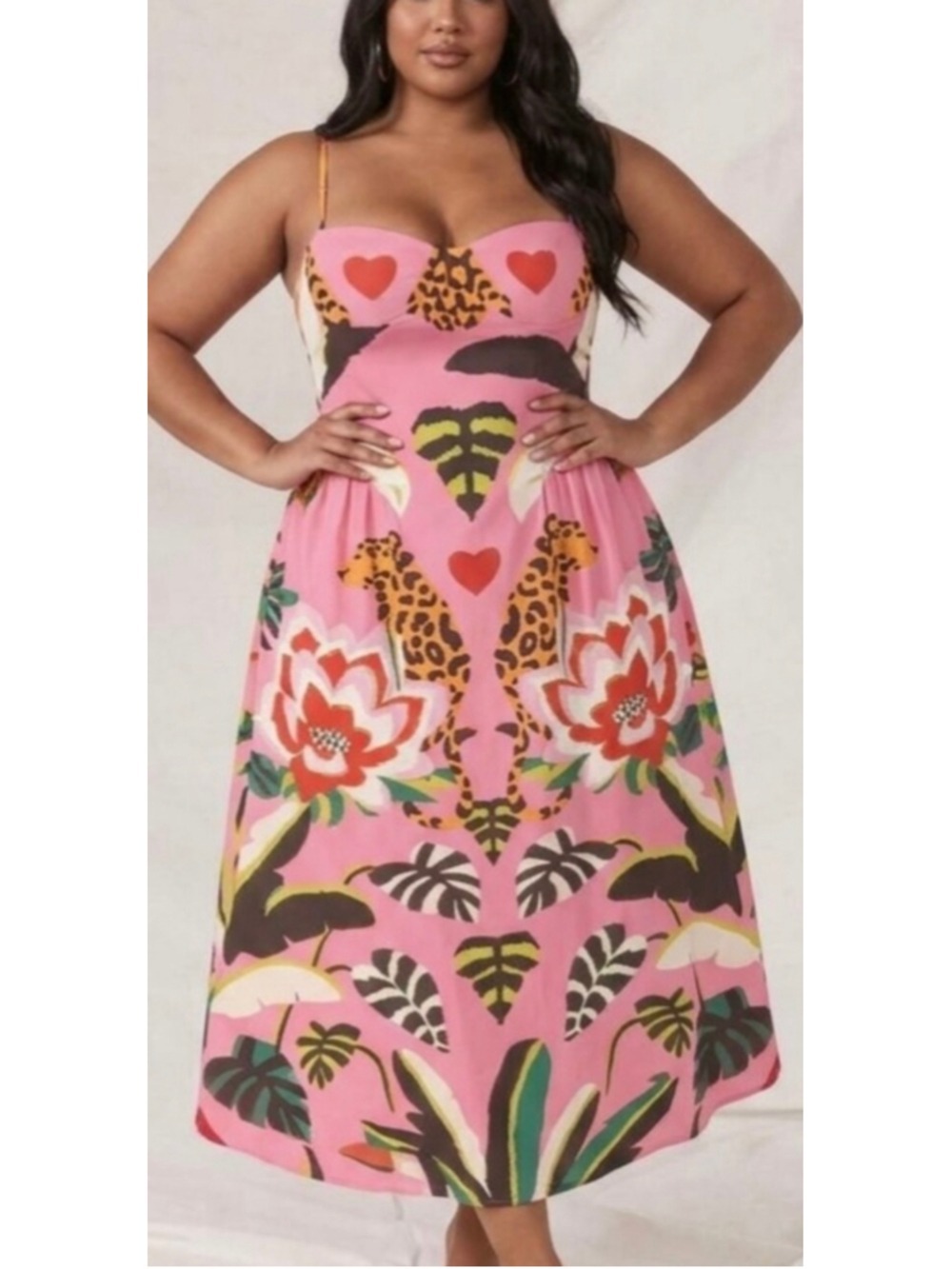 NWOT Nice To Meet You Midi Dress with PocketsXL Pink Orange Leopard Floral Print